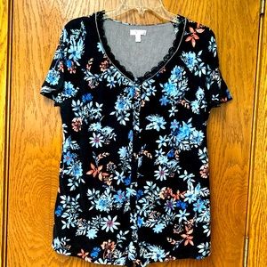 Black Floral PJ Lounge Top